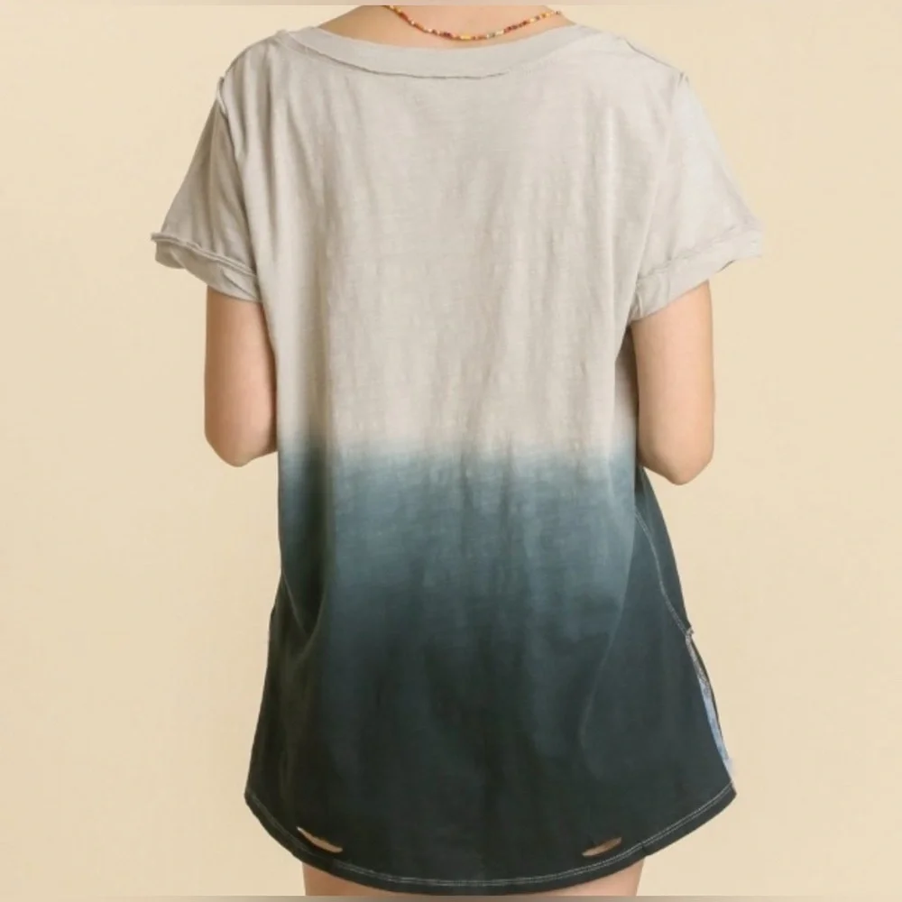 Umgee Gradient V-Neck /Distressed Top size L - Picture 4 of 4